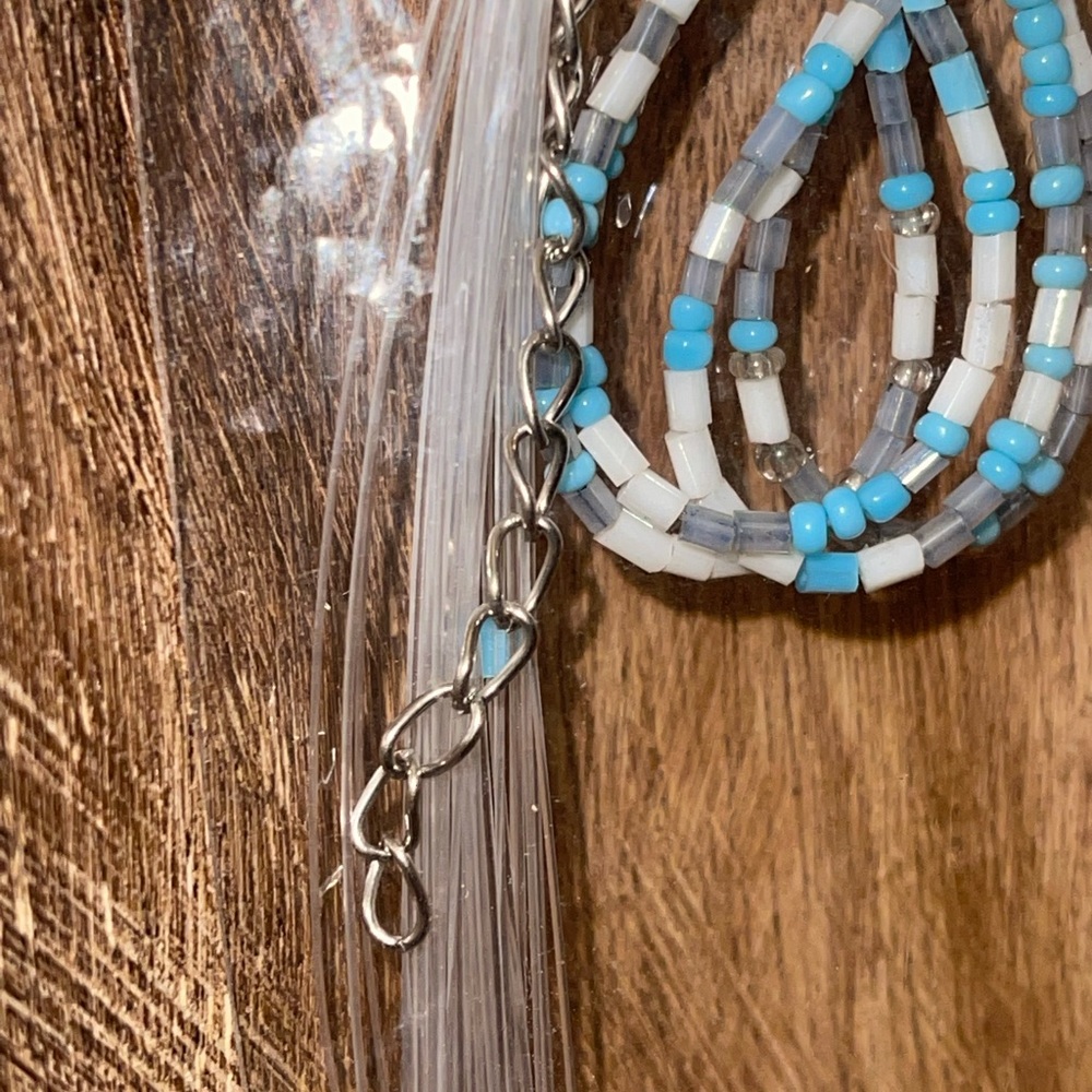 Boho Necklace & Earring Set NEW Small Bead Multi Strand Multi-Color Silver Tone - Picture 5 of 10